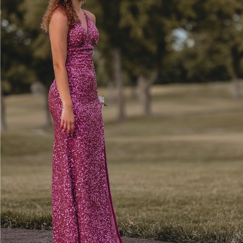 Designer orchard colored sequence Prom Dress.